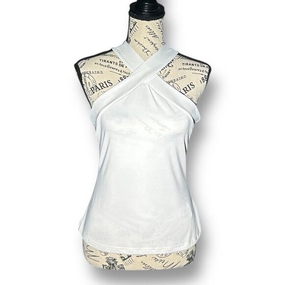 SHEIN BAE S White Criss-Cross Halter Top NWT Cross Neck Y2K Clubwear Chic - Picture 3 of 7